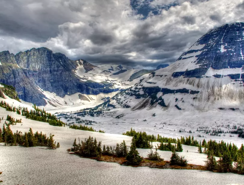 summer hiking in snow